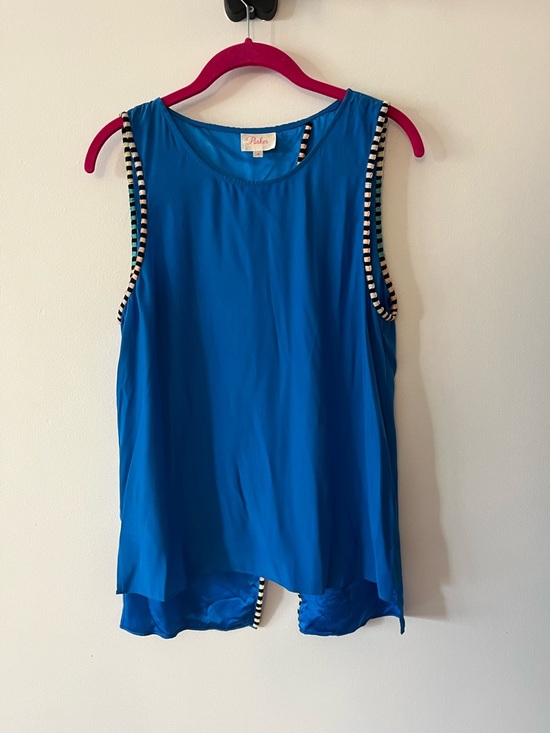 Parker Tops - Parker NY 100% Silk Open Back Tank Top Trim Detail Sz S